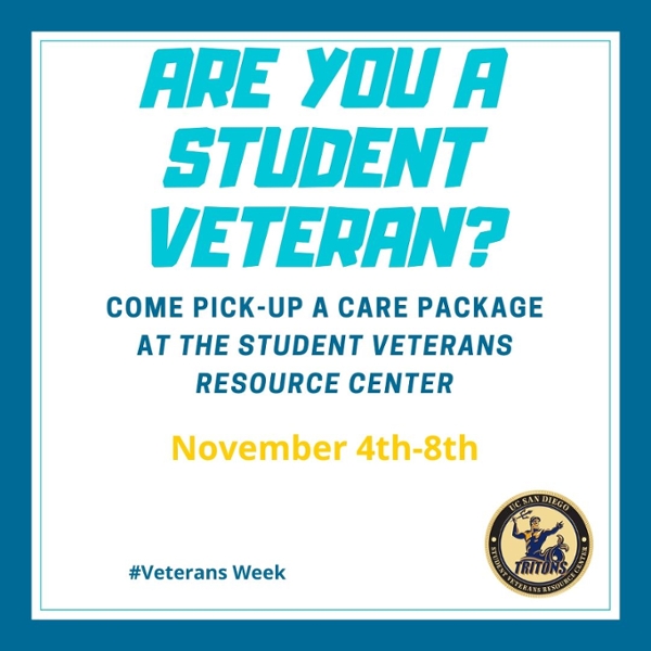 Pick up a care package at UC San Diego SVRC, November 4-8, 2019