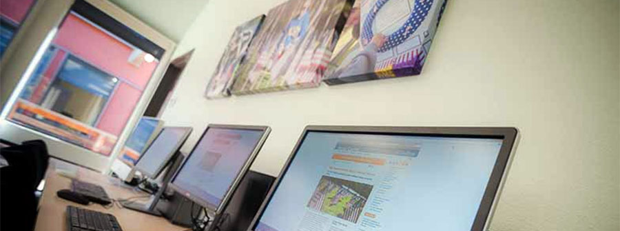 Interior study-computer area of the Student Veterans Resource Center, UC San Diego