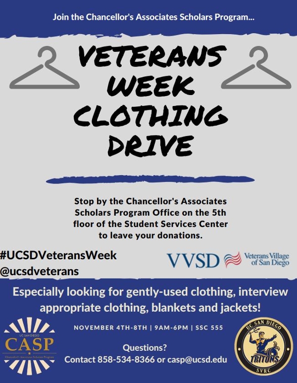UCSD SVRC Clothing Drive, November 4-8, 2019