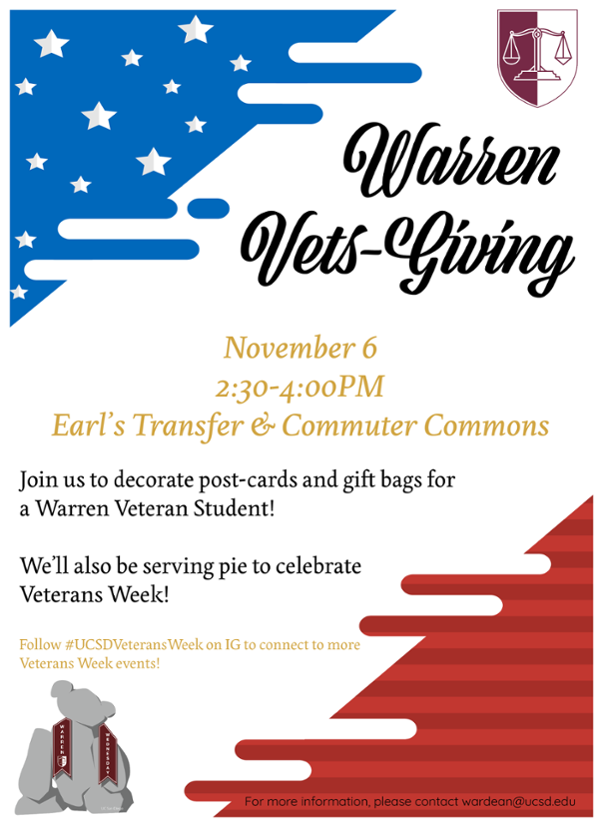 Warren Vets-Giving, UC San Diego, Noveber 6, 2019, 2:30-4pm
